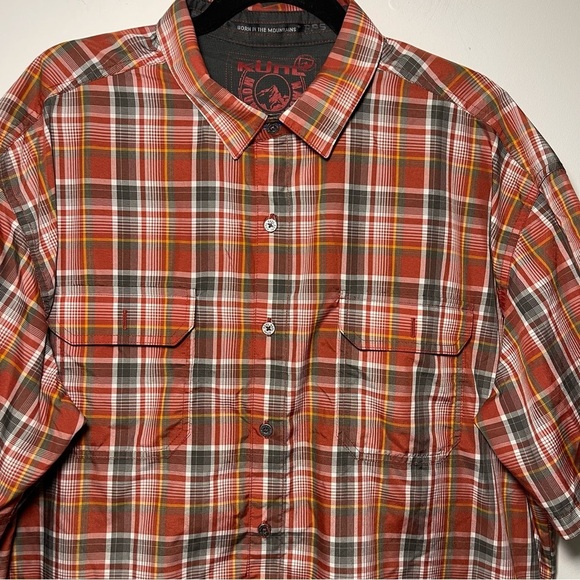 Kuhl Men's orange grey plaid checkered outdoor hiking button down shirt in XXL - Picture 2 of 6
